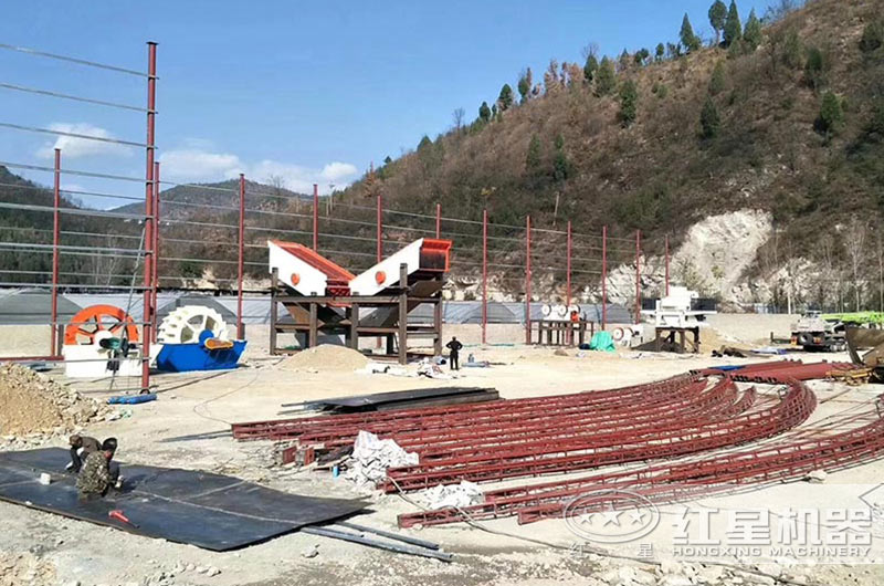 水洗機制砂生產線安裝搭建現場 水洗機制砂生產線安裝搭建現場